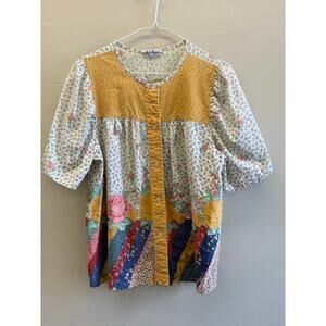 Vintage Patchwork Floral Quilted Blouse | Machine Washable Sportswear | Size M